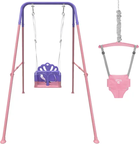 Miniatura 9 de Juego de columpio plegable para bebé y niño pequeño, uso en interiores y exteriores, columpio con rebotador para bebé, juego de columpio seguro