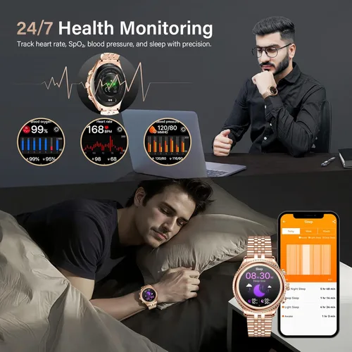 Miniatura 5 de Reloj inteligente de lujo de alta gama para hombres, esfera giratoria (bisel de corte de hacha) smartwatch, pantalla AMOLED de 1.32 pulgadas, Dorado
