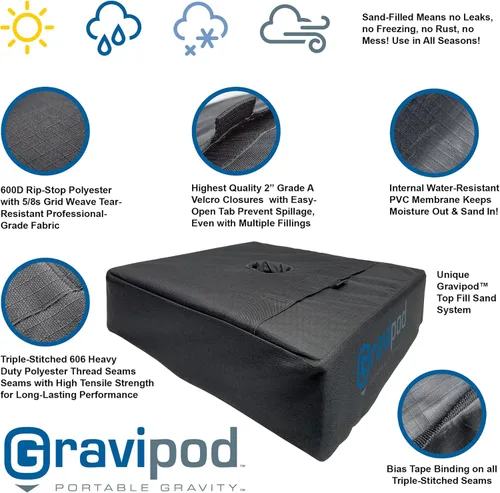 Miniatura 2 de Gravipod Umbrella Base Weight Outdoor Sand-Fillable Stabilizer for Cantilever, Offset, and Patio Umbrellas Heavy-Duty Weather-Resistant Fabric