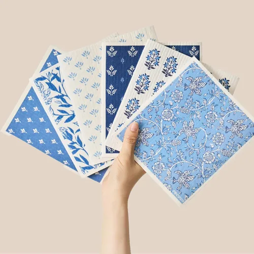 Miniatura 31 de RECYCO Paños suecos para cocina Paquete de 5 trapos geométricos lavables Toallas de papel de limpieza reutilizables de celulosa Paño