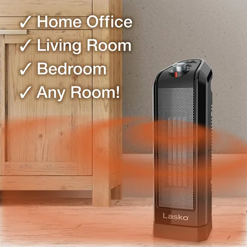 Miniatura 3 de Lasko Calentador de espacio de cerámica oscilante, 15.7 pulgadas, negro, 1500 W, CT16450 y calentador eléctrico de cerámica, 9.2 pulgadas, gris
