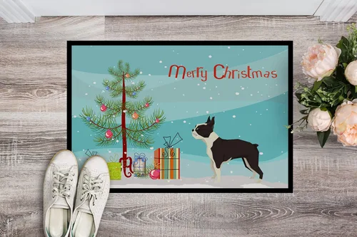 Miniatura 2 de Caroline's Treasures CK3525JMAT Boston Terrier - Tapete de árbol de Navidad, 24 x 36 pulgadas, tapete para puerta delantera, para interiores