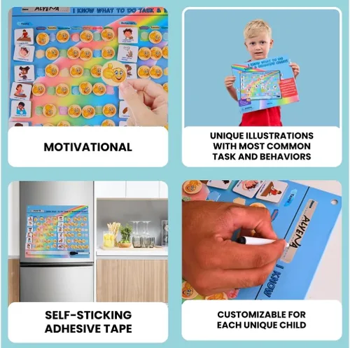 Miniatura 4 de Thought-Spot Tabla de recompensa de comportamiento para niños Tabla de tareas y comportamiento con 41 piezas de tareas, 32 piezas