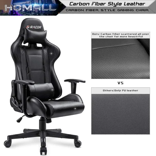 Miniatura 5 de Homall Silla de juegos, silla de oficina con respaldo alto, silla de computadora de cuero, silla de escritorio racing ejecutiva, ergonómica, Negro