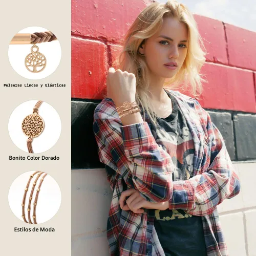 Miniatura 5 de DIYDEC 10 Ligas para el Cabello Pulsera para Mujeres 5 Estilos Suaves Trenzadas Boho Bandas para el Cabello Elásticas Sin Daño Ligas para el Cabello