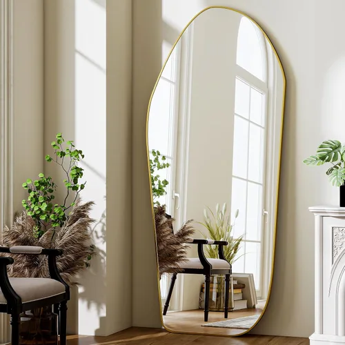 Miniatura 8 de BEAUTYPEAK Espejo Irregular de Cuerpo Entero - 67x24 Pulgadas Espejos Modernos con Marco Dorado, Espejo de Pared de Tocador de Forma Única para Sala