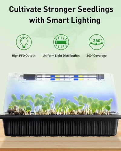 Miniatura 5 de Pawfly Bandejas de inicio de semillas, paquete de 2 unidades de 80 células con barras de luz de crecimiento ajustables y cúpulas de humedad de 3.5