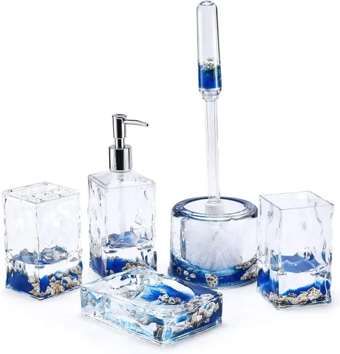 Miniatura 10 de Locco Decor - Juego de 4 piezas de accesorios para tocador de baño, acrílico líquido con movimiento flotante 3D en forma de hoja