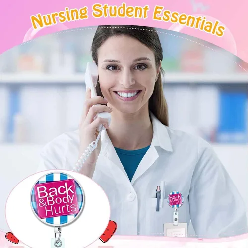 Miniatura 5 de Carrete de insignia de enfermera Back & Body Hurts, lindo y divertido carretes retráctiles para enfermeras, clip de insignia CNA LPN LVN con clip