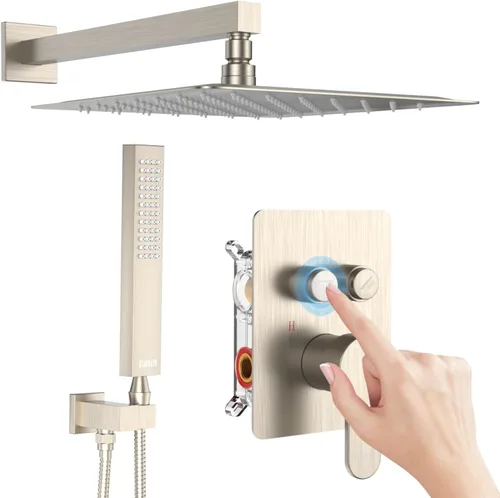 Miniatura 13 de Shower Faucet Set Brushed Nickel Shower System, Dual Head Shower Set STARBATH 12'' Ceiling Mount and 6''Wall Mount Rainfall Shower Systems with