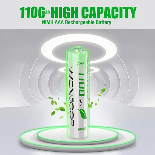 Miniatura 6 de Paquete de 4 baterías AAA recargables – 1100 mAh 1.2 V NiMH de alta capacidad, baja autodescarga triple A baterías para juguetes, mandos a