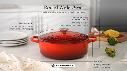 Miniatura 7 de Le Creuset Horno holandés redondo ancho Signature de hierro fundido esmaltado, 6.75 cuartos de galón., Blanco