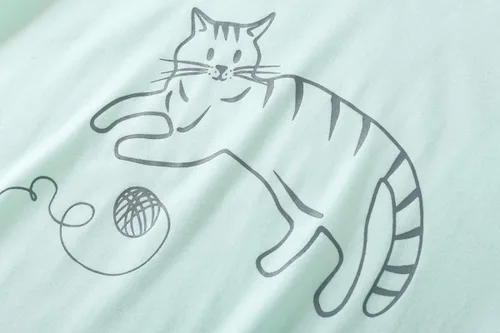 Miniatura 4 de YIJIU Pijama suave y cómoda para mujer, conjunto de pijama de manga corta con diseño de gato lindo