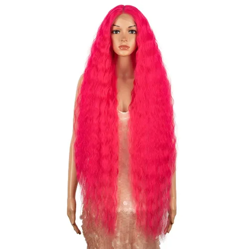 Miniatura 14 de Style Icon Pelucas de Encaje Frontal de 41" Largas Onduladas Sintéticas con Baby Hair Ombre Marrón Claro Estilo Bohemio Semi Atadas a Mano Densidad