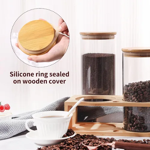 Miniatura 8 de ZOMUIA Contenedores de Café de Vidrio Herméticos Frascos de Almacenamiento de Granos de Café con Estante, 2 Piezas 44oz Organizador de Estación