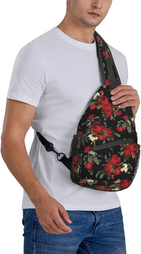 Miniatura 8 de Junong Bolso bandolera bandolera para viajes, senderismo, pecho, mochila deportiva para mujeres y hombres, Patrón floral de rosas rojas