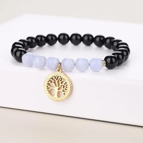 Miniatura 3 de COAI Pulsera de turmalina negra con árbol de la vida para mujer