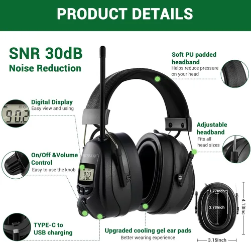 Miniatura 2 de AM FM Radio Headphones,25dB NRR Ear Protection with Bluetooth,Rechargeable Ear Muffs