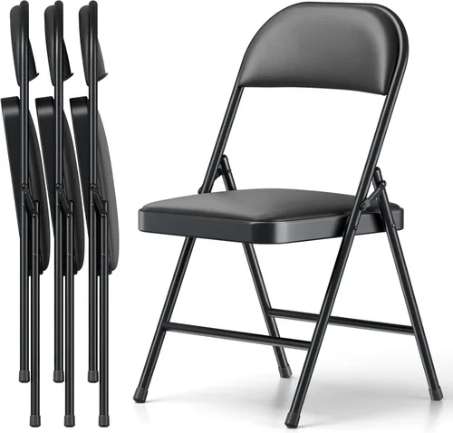 Miniatura 18 de Paquete de 2 sillas plegables, sillas plegables acolchadas de piel sintética para exteriores e interiores, asiento comercial de metal plegable