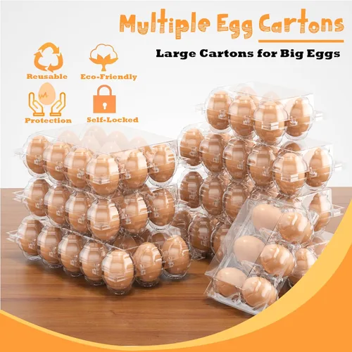 Miniatura 5 de 100 cartones de huevos baratos a granel, cartones de huevos grandes de plástico de 6 unidades, media docena de contenedores de huevos reutilizables