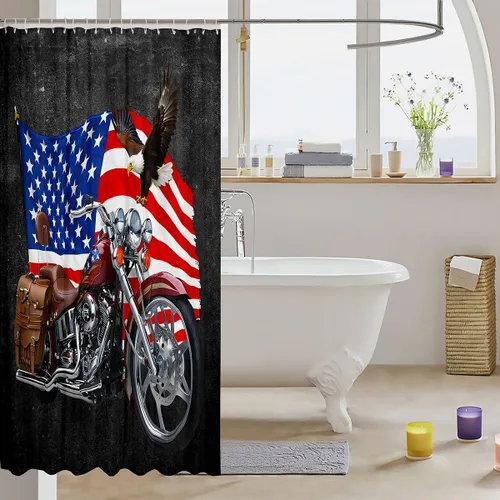Miniatura 3 de Cortinas de ducha con bandera estadounidense, cortinas de baño de motocicleta para niños, adolescentes y adultos, cortinas de baño impermeables