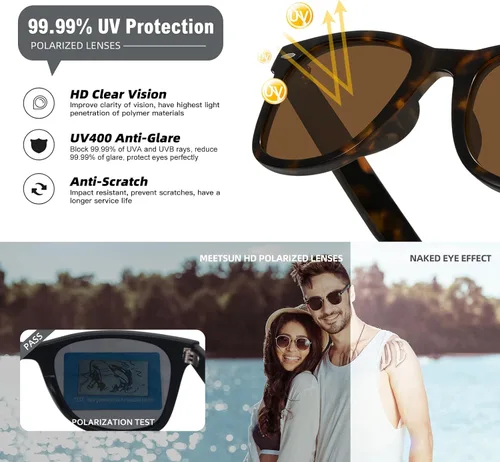 Miniatura 37 de MEETSUN Polarized Sunglasses for Women Men Classic Retro Square Frame Driving Sun Glasses UV Protection