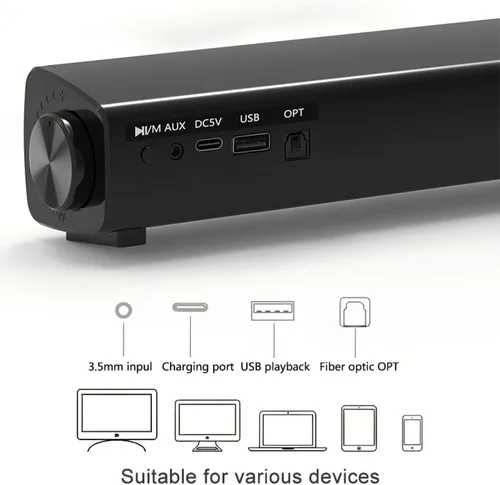 Miniatura 9 de Barra de sonido portátil para TV/PC, exterior/interior con cable e inalámbrico Bluetooth 5.0 altavoz con control remoto y cable óptico, barra