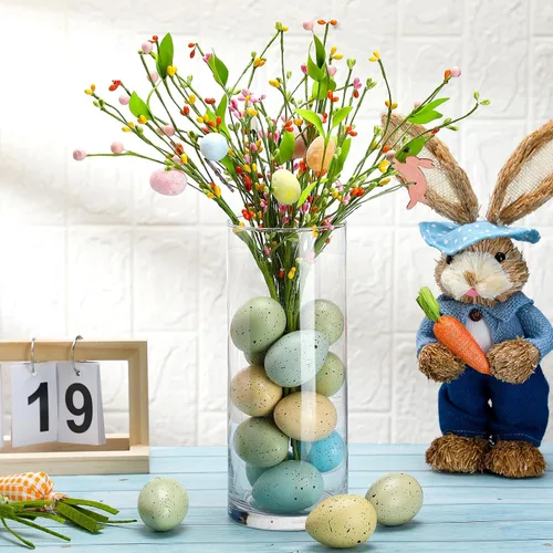 Miniatura 3 de SiliFine 32 huevos moteados de Pascua de 2.4 pulgadas, cuenco de plástico para huevos moteados, relleno de jarrón para exhibiciones de primavera