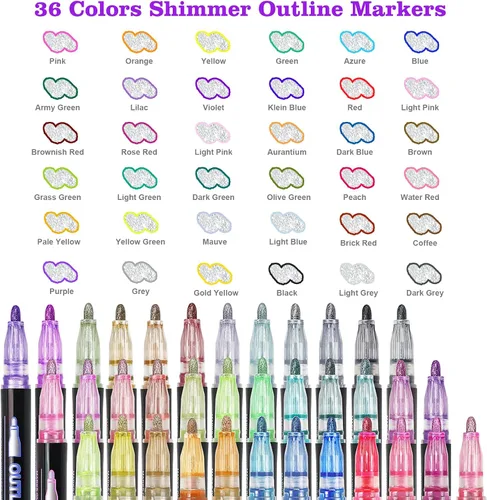 Miniatura 2 de Muchcute Marcadores Brillantes con Contorno Bolígrafos de Gel con Purpurina: 36 Rellenos para Calcetines Regalos para Preadolescentes y Adolescentes