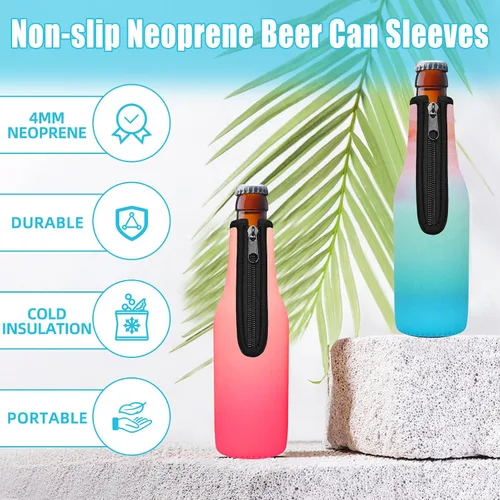 Miniatura 9 de Paquete de 12 fundas enfriadoras para botellas de cerveza, mangas de cerveza con cremallera de neopreno grueso suave aisladas, mantiene la cerveza
