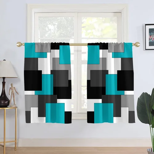Miniatura 20 de AAtter Cortina de Ventana Verde Azulado y Negro Turquesa Aguamarina Gris Blanco Abstracto Moderno Oscuro Masculino Sala de Estar Dormitorio Cortinas