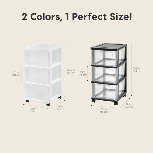 Miniatura 2 de IRIS USA Organizador de almacenamiento de plástico de 3 cajones con carrito rodante, con ruedas giratorias, paquete de 2, para suministros de arte
