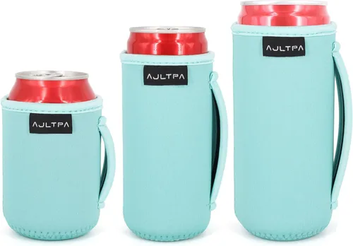 Miniatura 33 de Paquete de 3 fundas de neopreno reutilizables aisladas para latas con asa para refrescos, bebidas energéticas, gaseosas, cerveza, seltzer duro