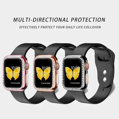 Miniatura 7 de Paquete de 2 fundas brillantes para Apple Watch de 1.732 pulgadas (Serie 6/5/4/SE) con protector de pantalla, cubierta de diamantes de cristal
