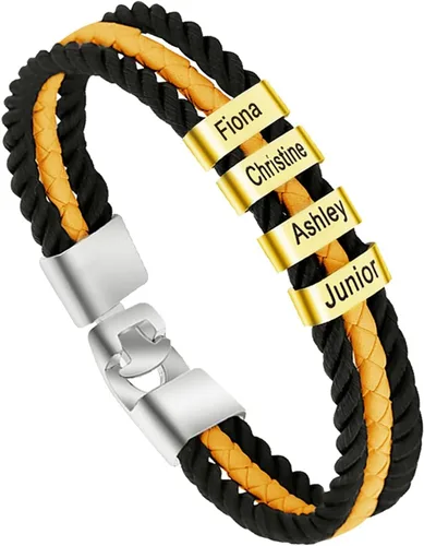 Miniatura 16 de Pulseras de cuero personalizadas para hombre con 1-6 nombres, pulsera trenzada personalizada con cuentas para papá, marido, día del padre, San