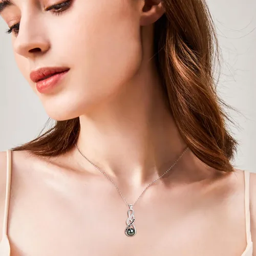 Miniatura 2 de NONNYL Regalos para esposa, aniversario, collar de perlas para mujer, color negro tahitiano, 0.354-0.394 in, calidad AAAA, perlas naturales