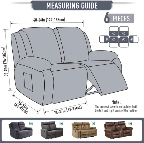 Miniatura 5 de TAOCOCO Funda para sofá biplaza reclinable, 6 piezas, fundas de sofá reclinable dobles para sofá biplaza reclinable doble de 2 asientos, protector