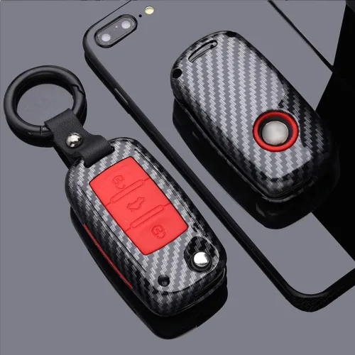 SANRILY Funda roja para llave con tapa para Volkswagen Jetta Passat Golf Beetle GTI Tiguan EOS llavero titular elegante plástico ABS protección
