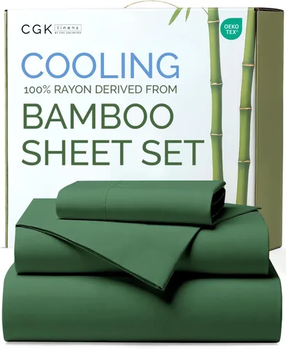 Miniatura 18 de Sábanas de bambú 100% rayón derivado de bambú, tamaño individual, sábanas refrescantes para individuales. Ropa de cama ultra suave, transpirable