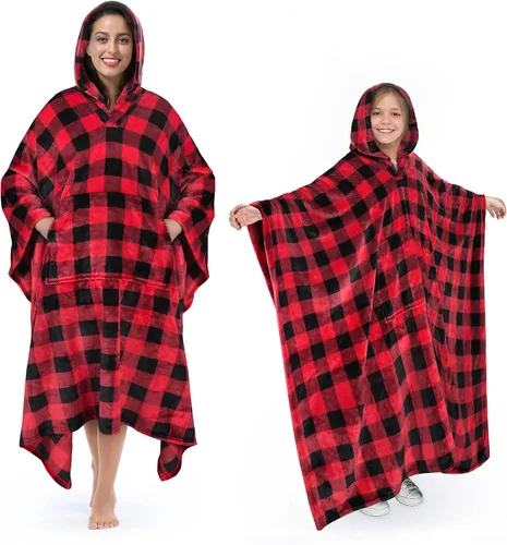 Miniatura 15 de Tirrina Manta poncho de polar 2 en 1, muy suave y cómoda, para adultos mujeres, hombres y niños para uso interior o al aire libre, 55x80 pulgadas