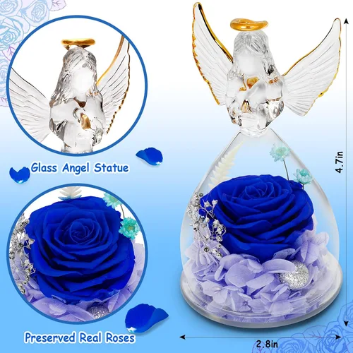 Miniatura 2 de Flores de cumpleaños para mujer: regalo de rosa preservada para mamá, abuela, esposa, amiga, enfermera; figuras de ángel de cristal con luz LED