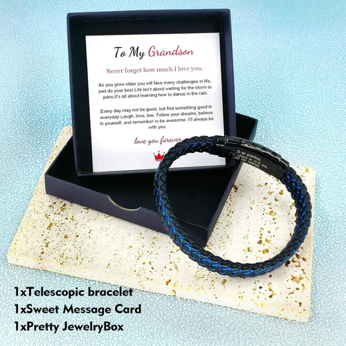 Miniatura 30 de Pulsera de cuero trenzado con texto en inglés «Love You Forever» para hombres y niños, pulsera inspiradora de acero inoxidable, pulsera de cuero