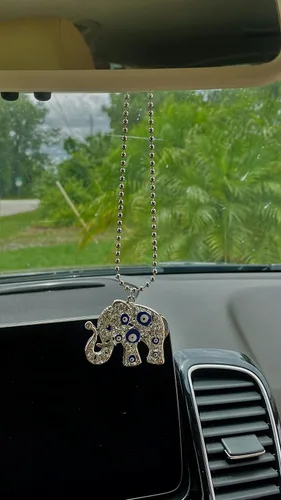 Miniatura 5 de LUCKBOOSTIUM Elegante adorno colgante de elefante plateado en cadena de bolas, dije y signo de buena suerte y bendición, accesorios decorativos