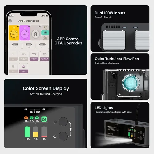 Miniatura 8 de LIMETA Hub de carga de batería inteligente Air 3s, carga rápida USB-C de 200 W para baterías de vuelo inteligente DJI Air 3 Series Plus Paralelo