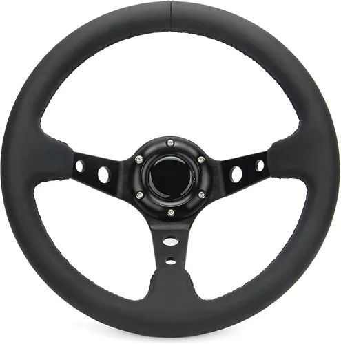 Volante universal de carreras de 6 pernos 320mm 12.5" de cuero genuino negro con agarre, marco de aluminio, volante deportivo de llanta profunda con