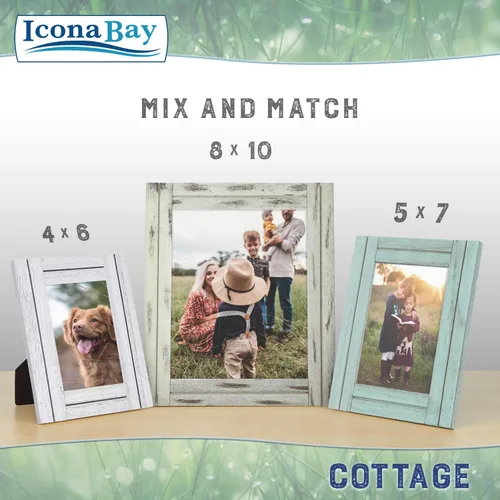 Miniatura 5 de Icona Bay Marcos de fotos de 5 x 7 pulgadas (blanco crema, paquete de 3), juego de marcos de fotos rústico, marcos de madera real natural, colección