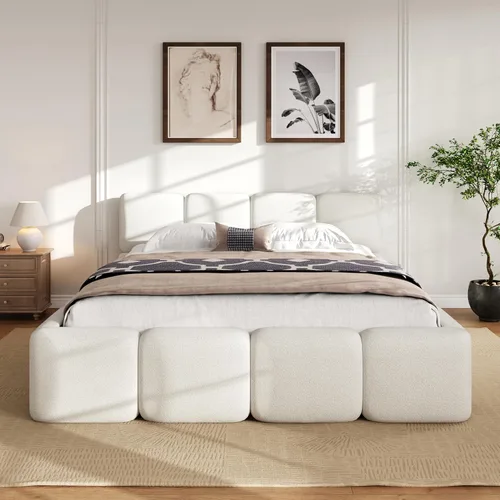 Miniatura 11 de Harper & Bright Designs Boucle - Base de cama de plataforma, tamaño Queen, plataforma estilo bloque, cama tapizada con conexión a tierra