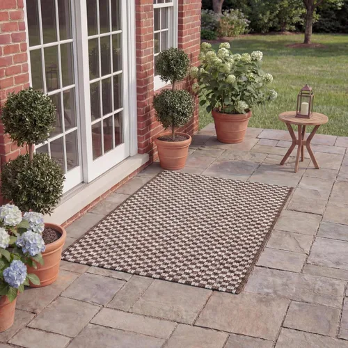 Miniatura 58 de SAFAVIEH Alfombra lavable al aire libre Courtyard Collection - 6'7" x 9'6", azul claro y gris claro, no desprende pelusa y fácil limpieza, ideal