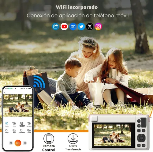 Miniatura 3 de Cámara digital 4K con pantalla abatible, rosa, cámara compacta para fotografía Auto Focus, Built-in WiFi, 16x Digital Zoom, 2500mAh Battery, 32GB