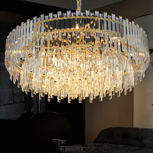 Miniatura 12 de Lámpara de araña de cristal moderna, luz LED, lámpara colgante con pantalla de acero inoxidable, candelabros para isla, luz para techo, comedor, 12